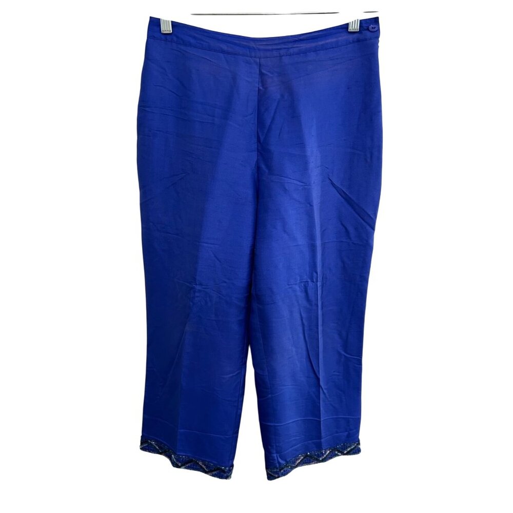 Vintage 90s ICE Womens Blue Silk Pants With Sequin Hem Size 8